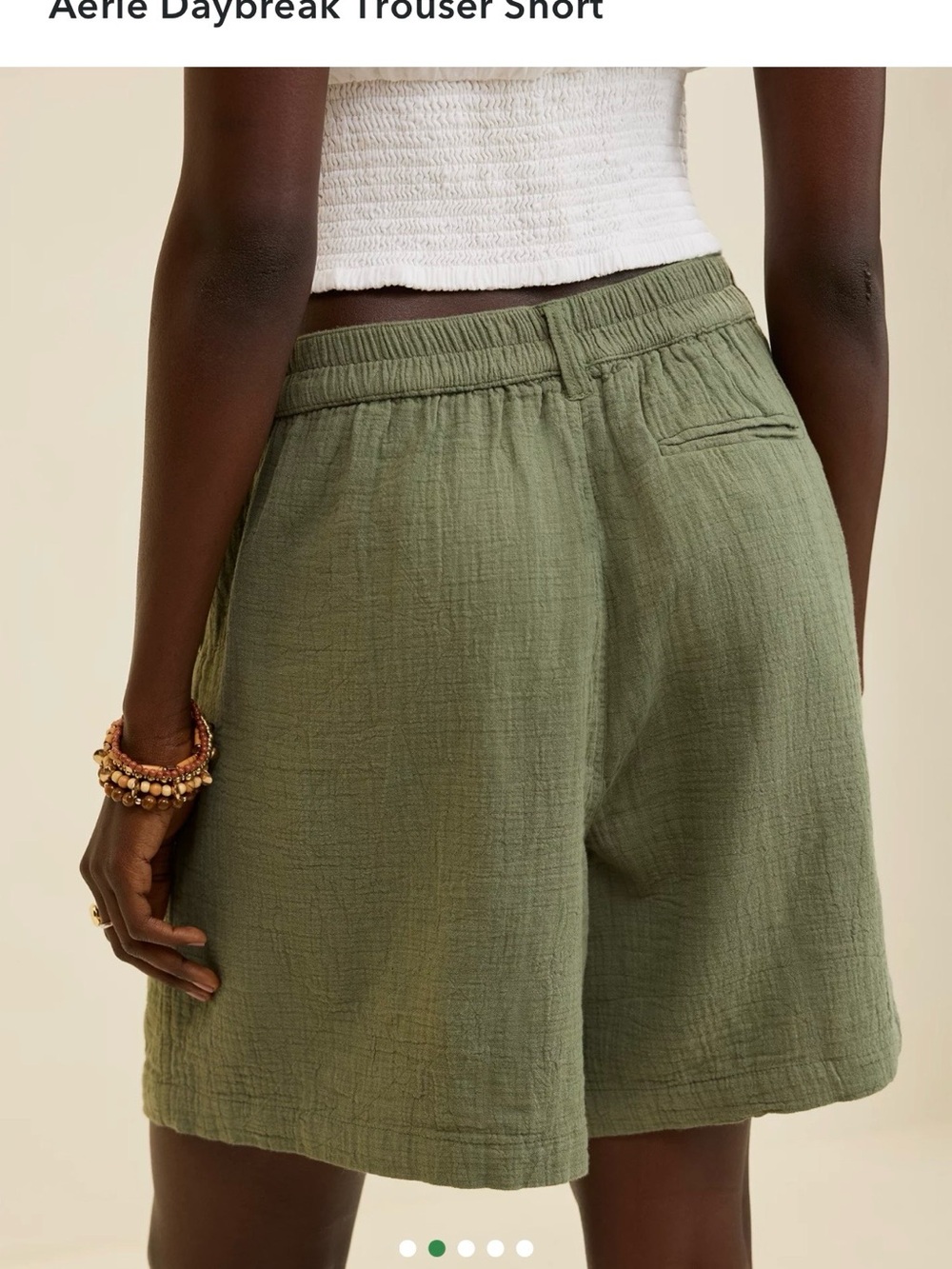 Aerie Day breaker Light Olive Green Women's Relaxed Cotton Shorts - Picture 5 of 5